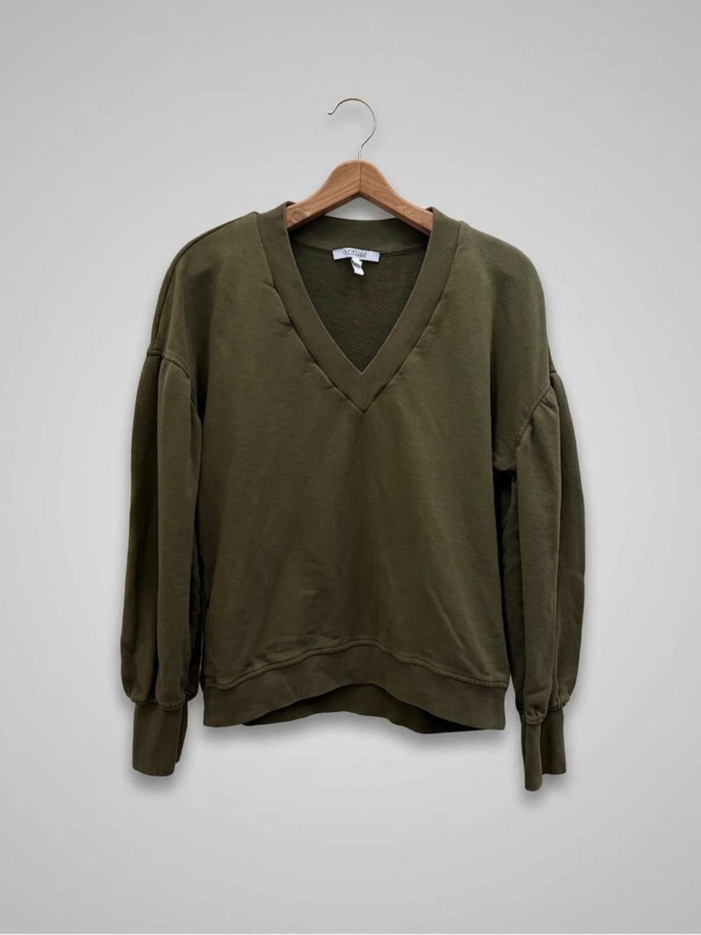 Derek Lam 10 Crosby V-Neck Olive Pullover Sweatshirt